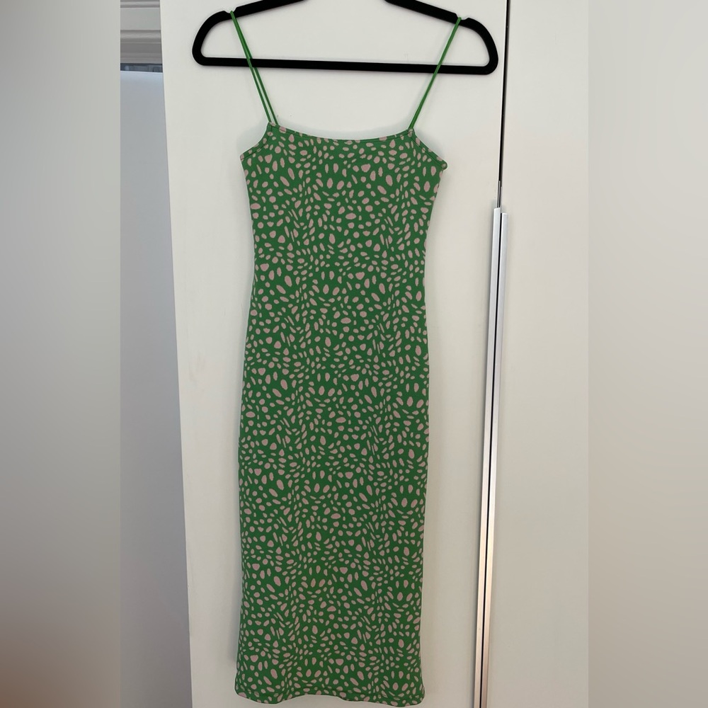 Green Printed Spaghetti Strap Dress